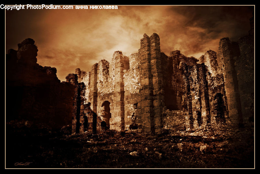 Ruins, Silhouette, Cloud, Cumulus, Sky, Architecture, Castle