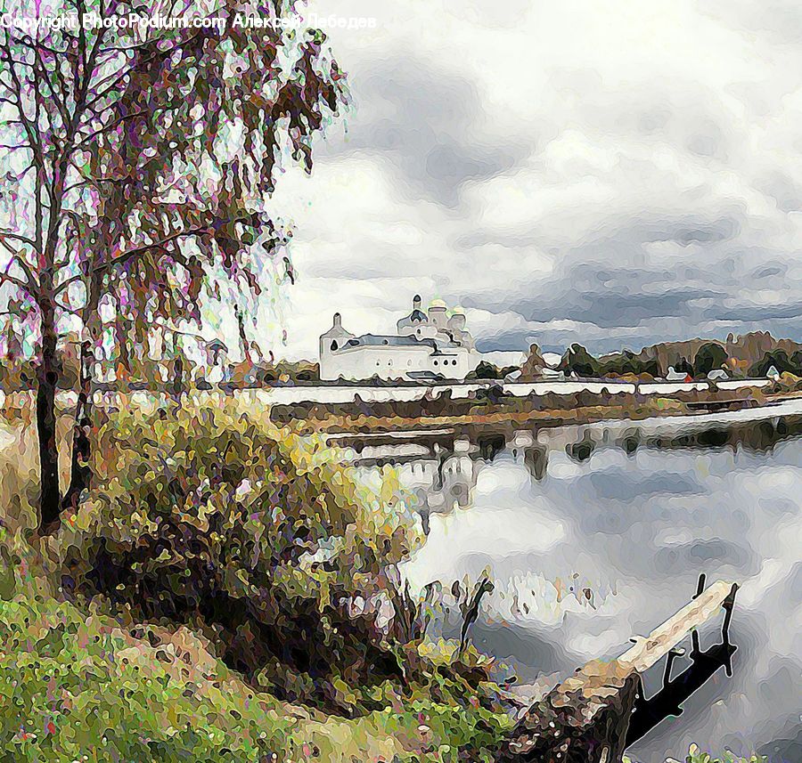 Lagoon, Lake, Outdoors, Water, Art, Painting, Modern Art