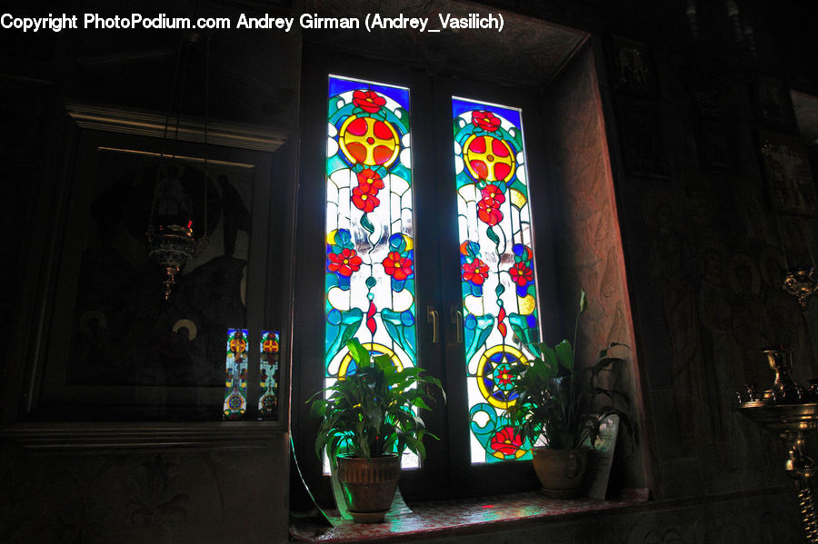 Plant, Potted Plant, Art, Stained Glass, Fireplace, Hearth, Pot