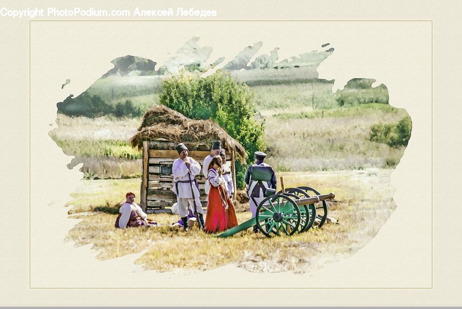 People, Person, Human, Embroidery, Car, Wagon, Dirt Road