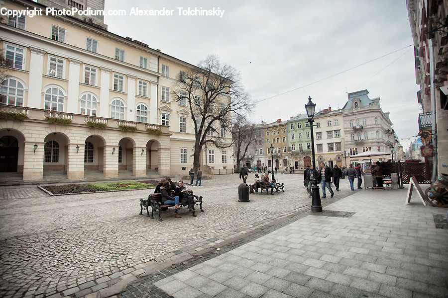 Architecture, Downtown, Plaza, Town Square, Town, Person, Tourist