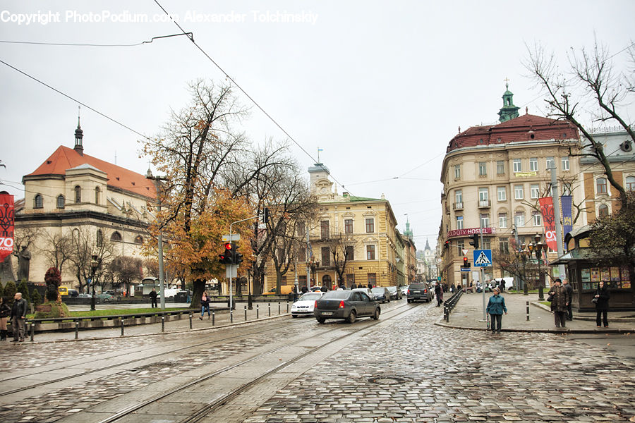 Intersection, Road, Building, Downtown, Town, Architecture, Plaza