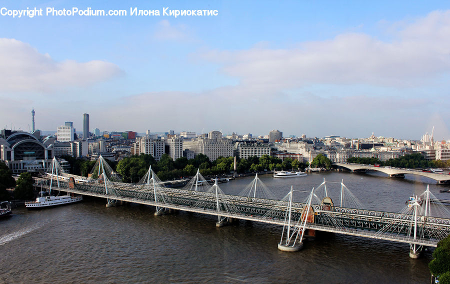 Bridge, Suspension Bridge, City, Downtown, Urban, Dock, Port