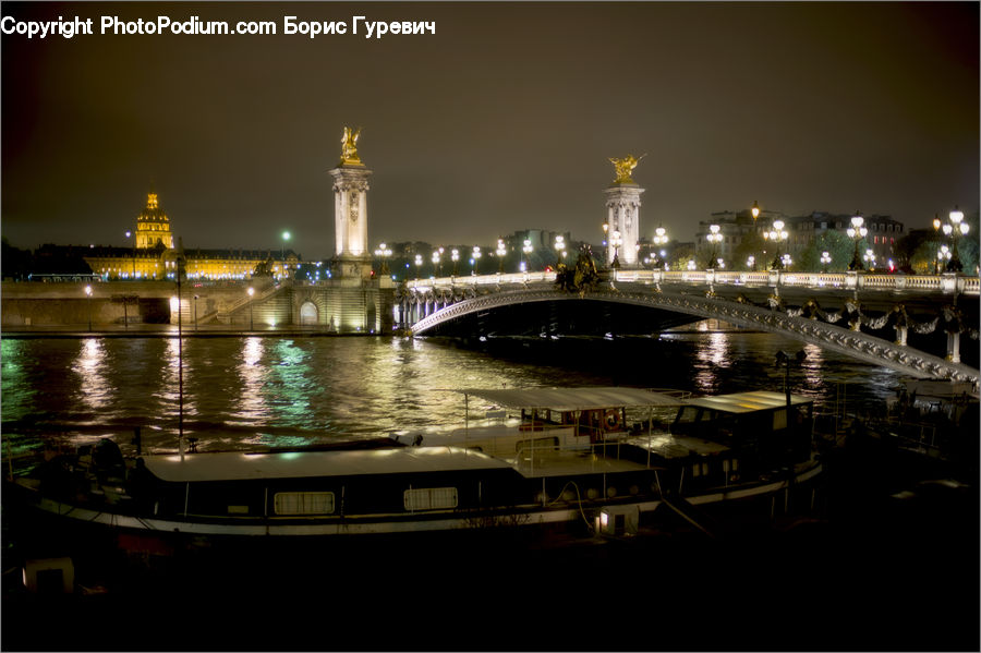 Bridge, Canal, Outdoors, River, Water, Night, City