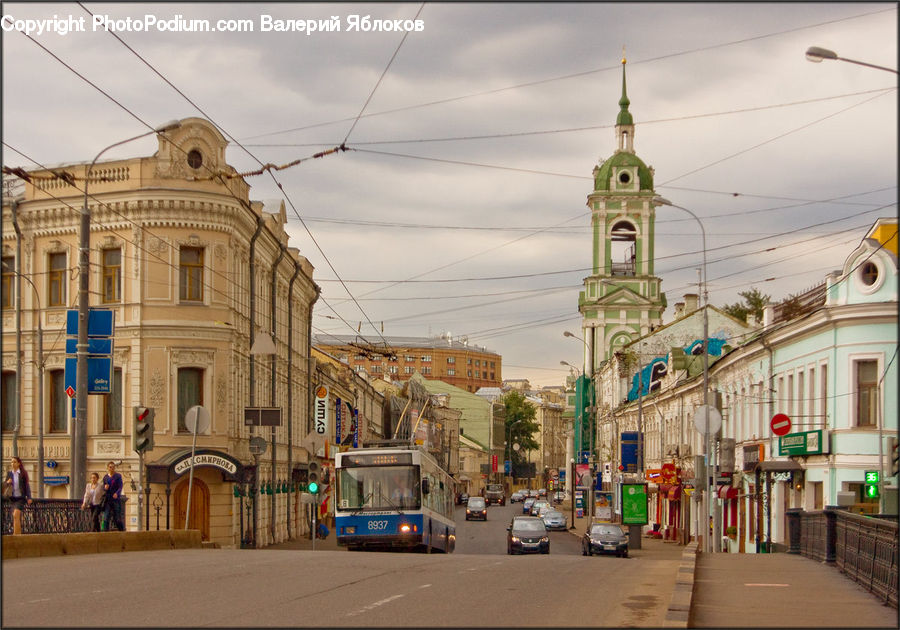 Bus, Vehicle, Building, Downtown, Town, Cable Car, Streetcar