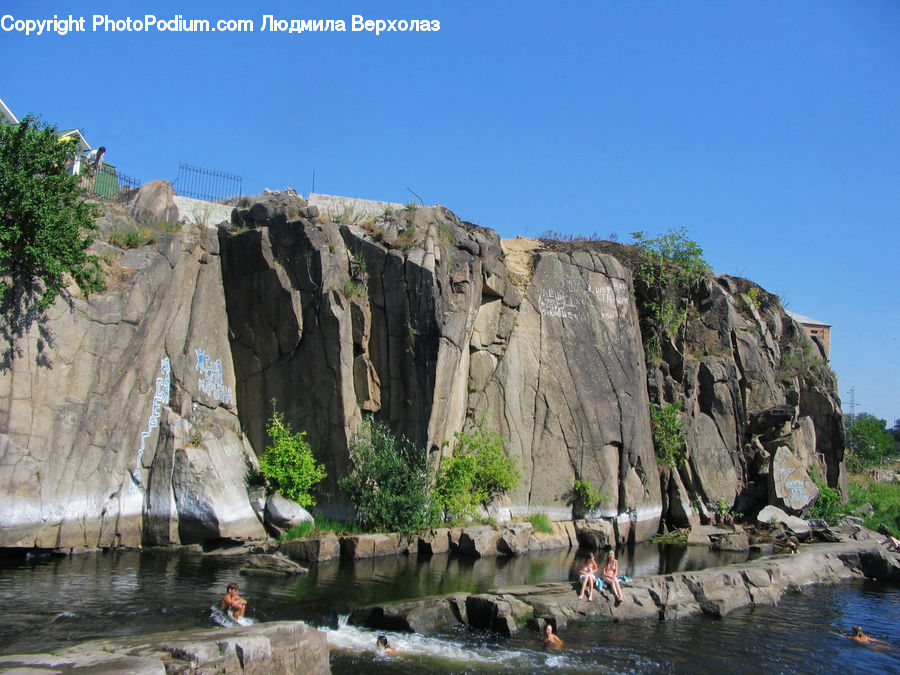 Cliff, Outdoors, River, Water, Waterfall, Rock, Creek