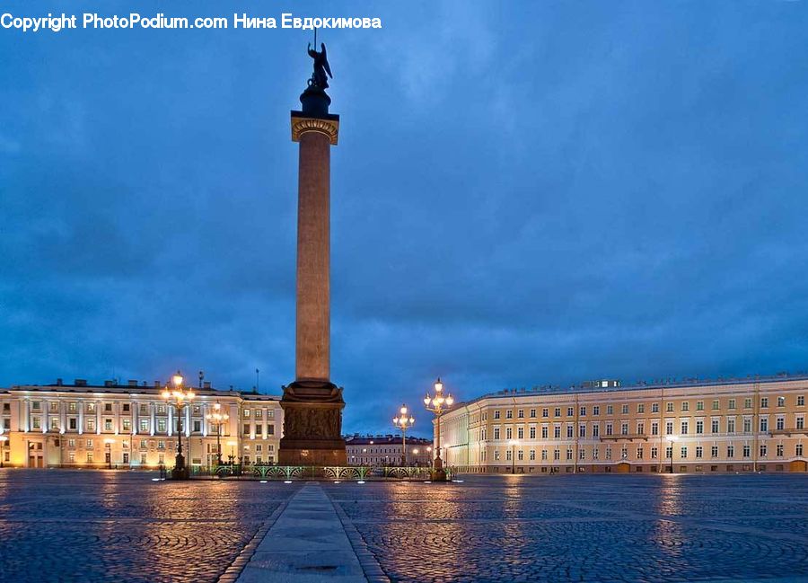 Architecture, Downtown, Plaza, Town Square, Tower, City, Night