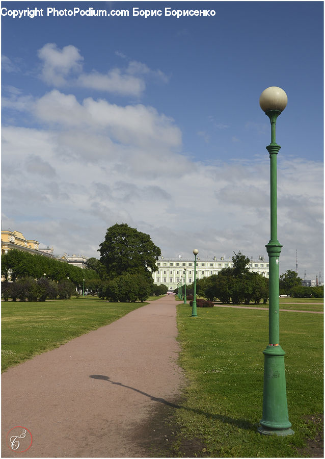 Lamp Post, Pole, Dirt Road, Gravel, Road, Building, Housing
