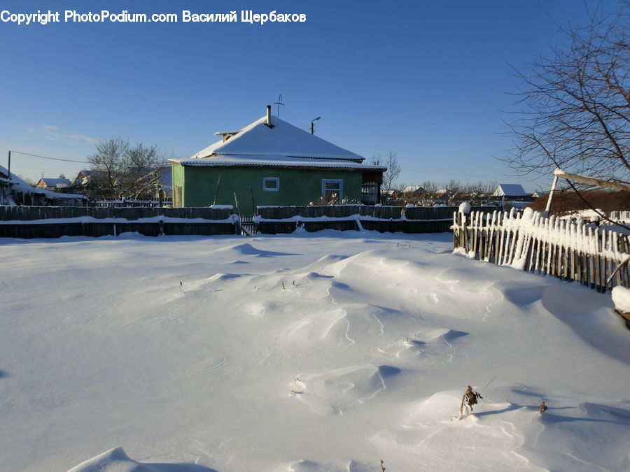 Fence, Building, Cottage, Housing, Ice, Outdoors, Snow