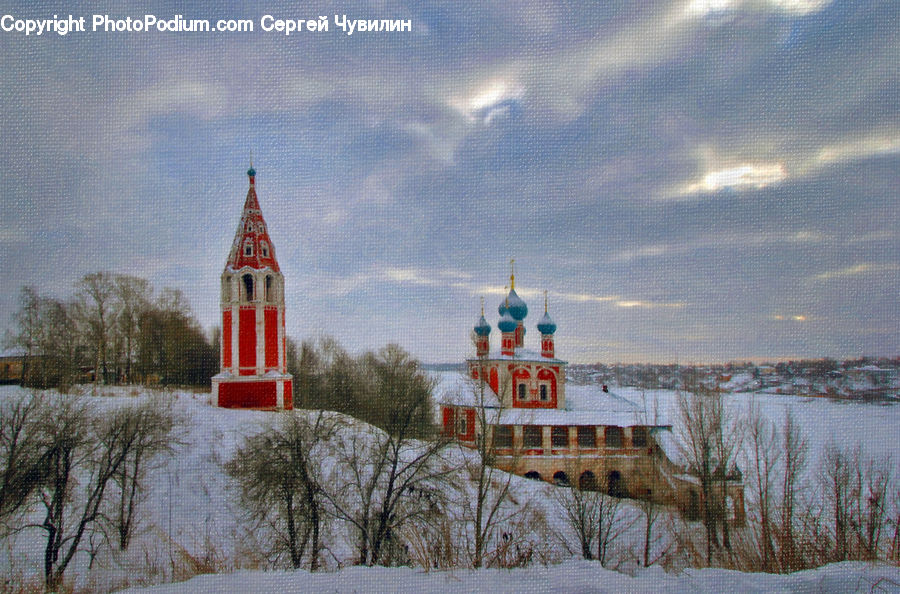 Architecture, Bell Tower, Clock Tower, Tower, Blizzard, Outdoors, Snow
