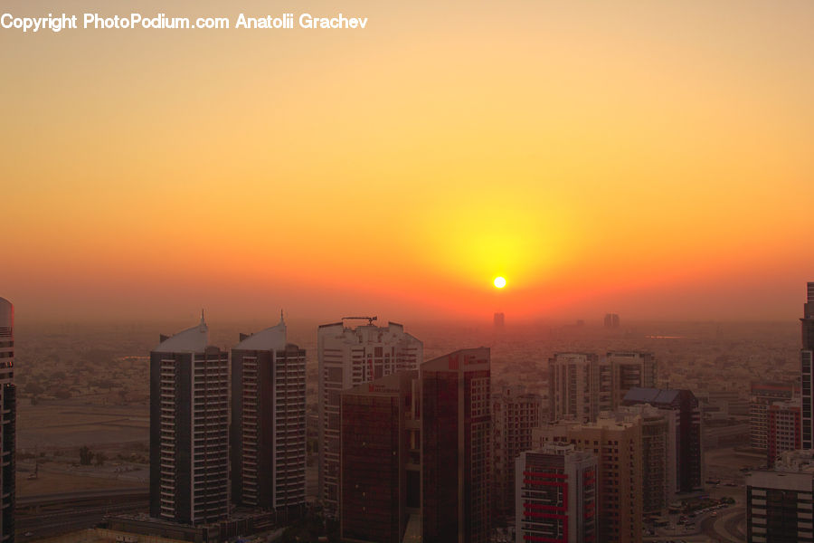 Dawn, Dusk, Sky, Sunrise, Sunset, City, Downtown