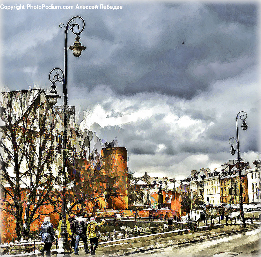 Architecture, Downtown, Plaza, Town Square, Art, Collage, Poster