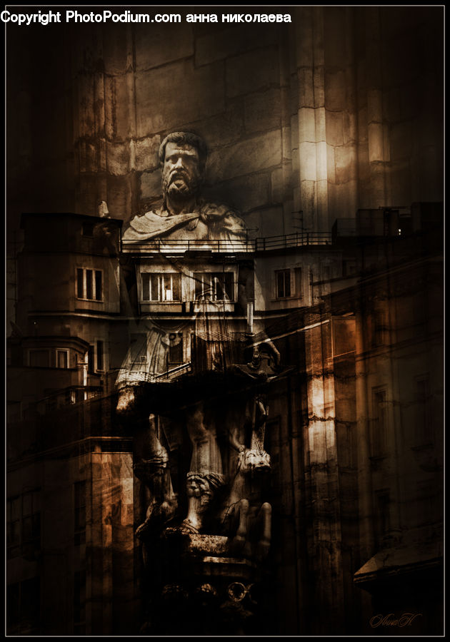 Art, Sculpture, Statue, Head, Portrait, Fireplace, Hearth