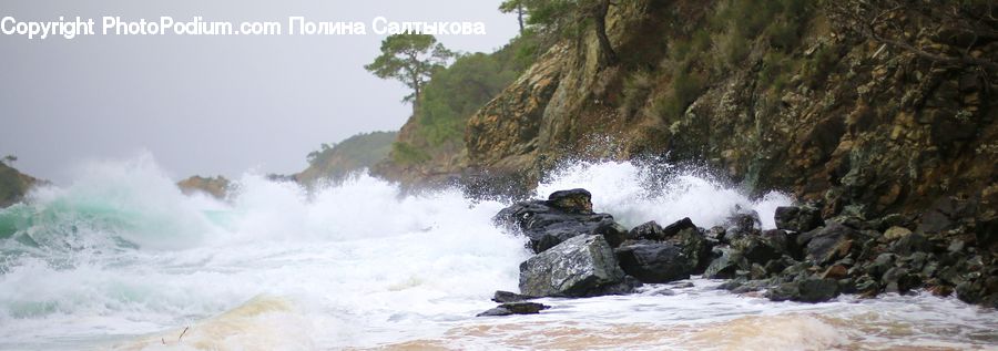 Outdoors, Sea, Sea Waves, Water, Cliff, Plant, Tree