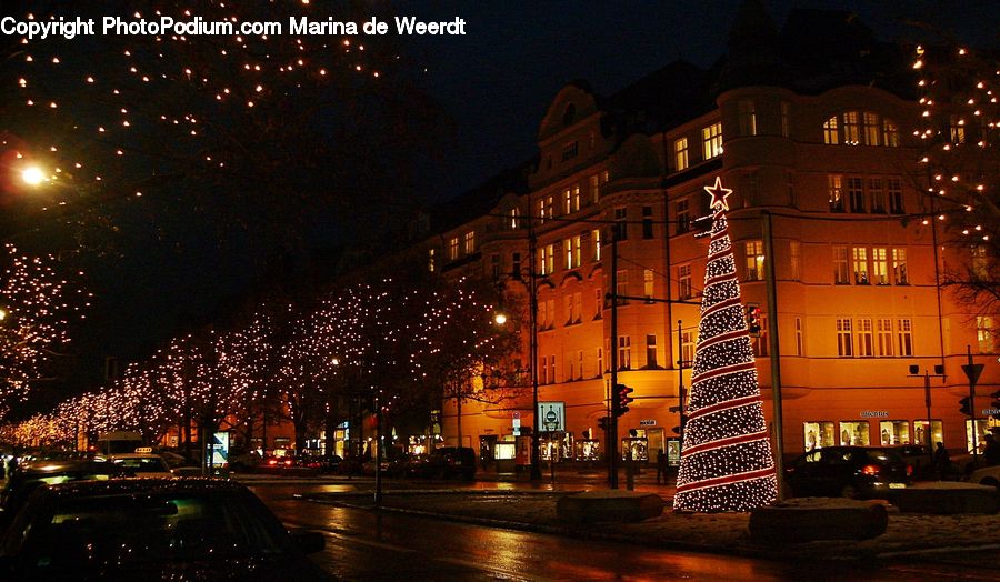 Night, Outdoors, City, Downtown, Metropolis, Urban, Cone