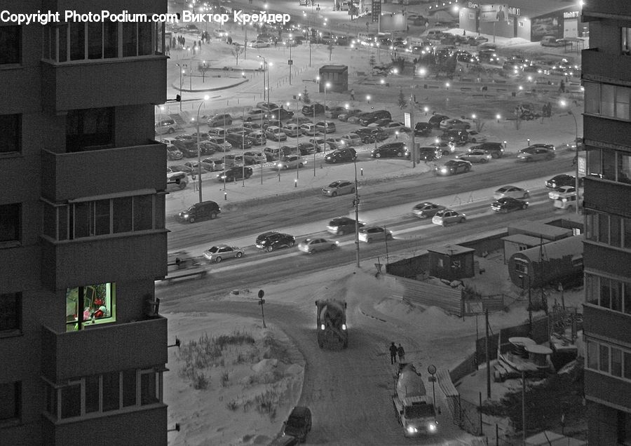 Intersection, Road, City, Downtown, Urban, Parking, Parking Lot