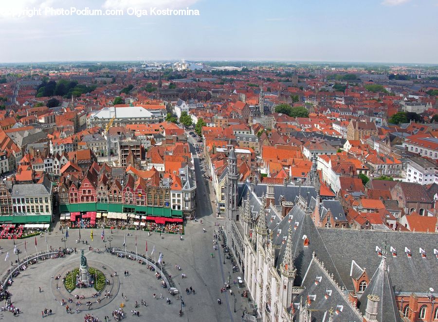 Aerial View, Building, Downtown, Town, City, Brick, Urban