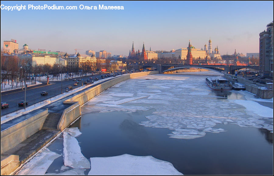 Bridge, City, Downtown, Metropolis, Urban, Canal, Outdoors