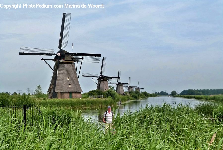 Engine, Machine, Motor, Turbine, Wind Turbine, Field, Canal