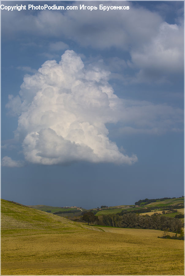 Cloud, Cumulus, Sky, Field, Grass, Grassland, Land