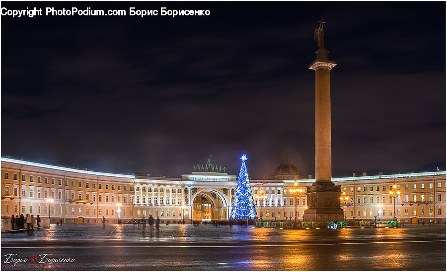 Night, Outdoors, Architecture, Downtown, Plaza, Town Square, City