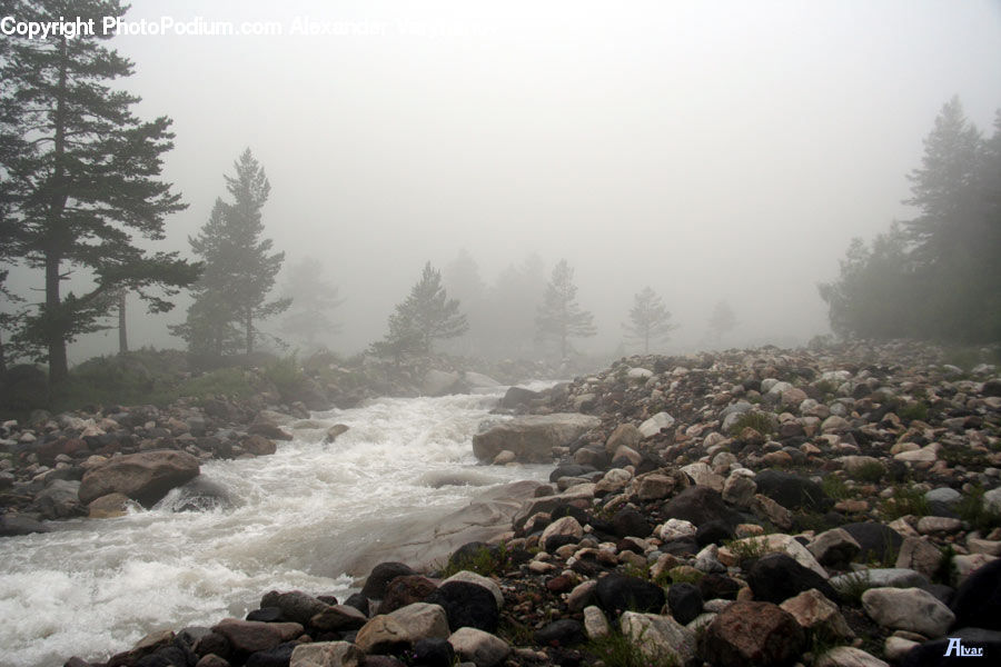Fog, Rock, Coast, Outdoors, Sea, Water, Rubble