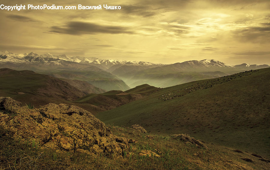 Mountain, Mountain Range, Outdoors, Field, Grass, Grassland, Land