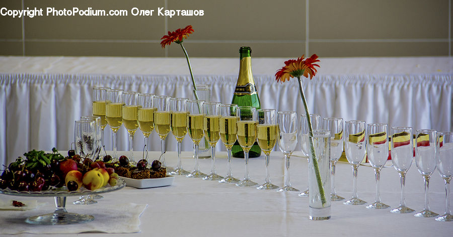 Glass, Goblet, Bowl, Dining Table, Furniture, Table, Fruit