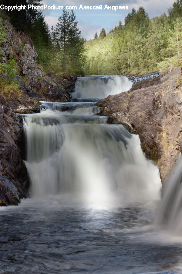 Creek, Outdoors, River, Water, Waterfall, Rock, Forest