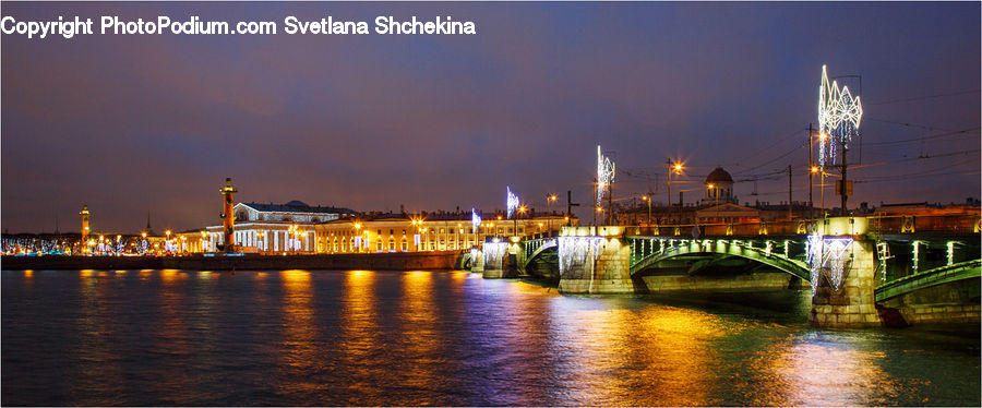 Bridge, City, Downtown, Metropolis, Urban, Night, Outdoors