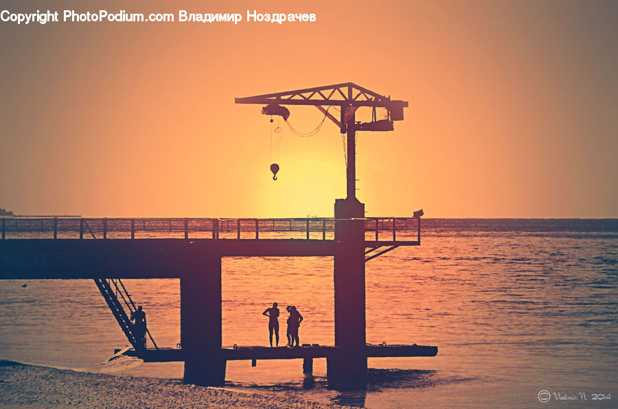 Constriction Crane, Gate, Torii, Silhouette, Beach, Coast, Outdoors