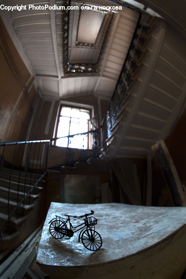 Banister, Handrail, Staircase, Bicycle, Bike, Vehicle, Dining Table
