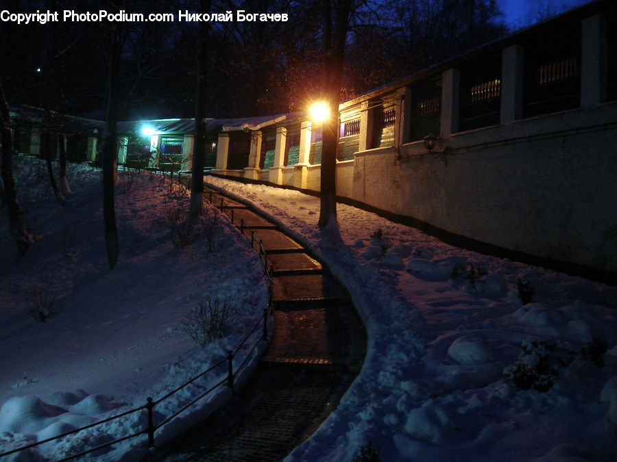 Night, Outdoors, Deck, Housing, Porch, Cobblestone, Pavement