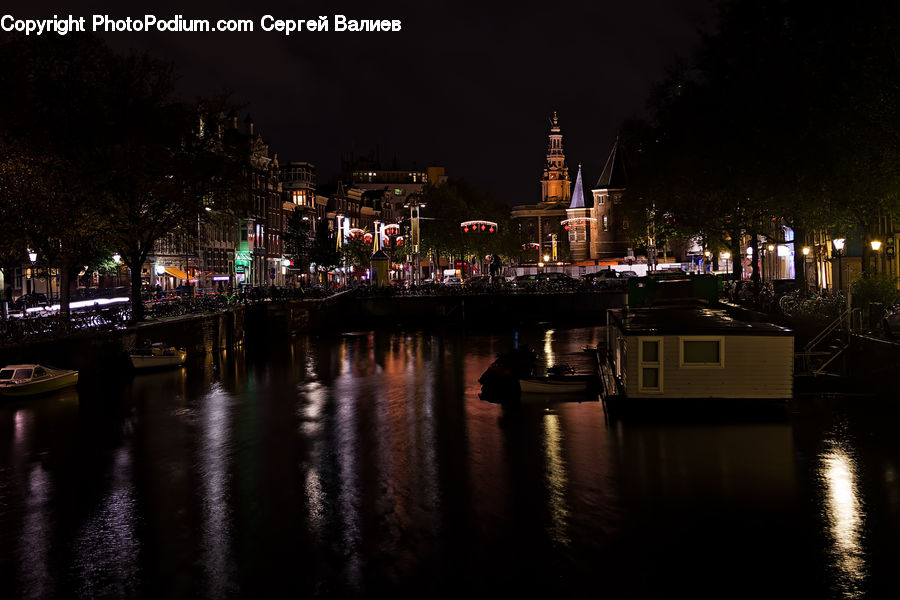 Silhouette, Night, Outdoors, Boat, Watercraft, Bench, City