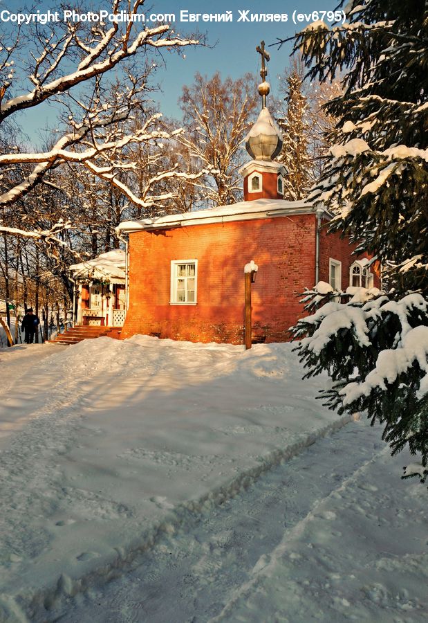 Ice, Outdoors, Snow, Architecture, Church, Worship, Bell Tower