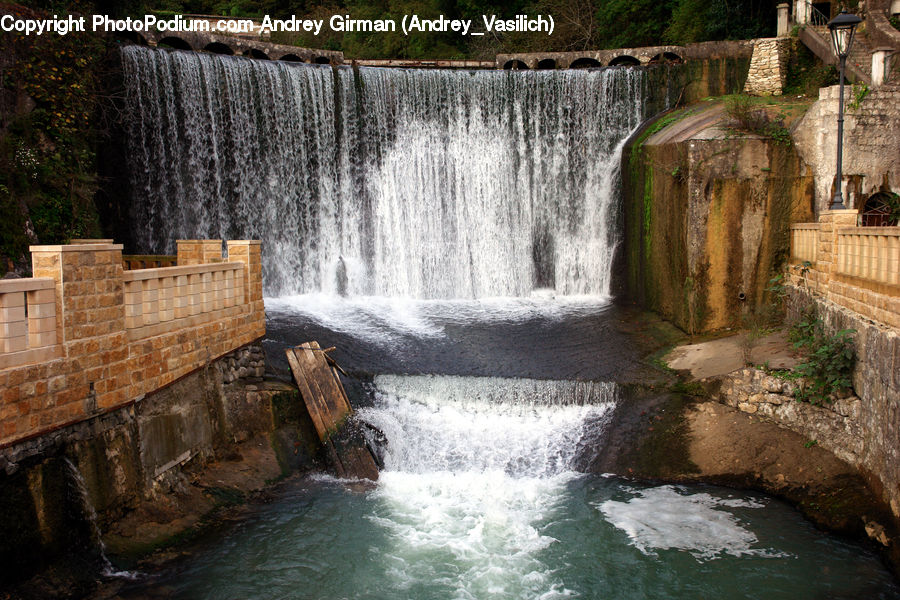 Dam, River, Water, Outdoors, Waterfall, Soil, Brick