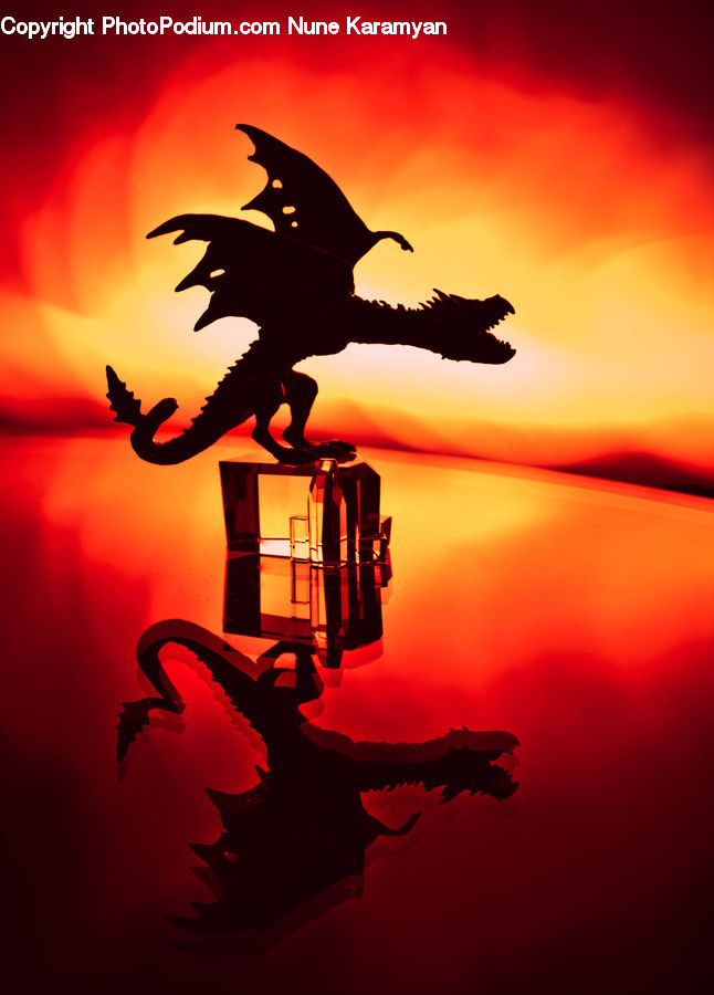 Dragon, Silhouette, Dawn, Dusk, Red Sky, Sky, Sunrise