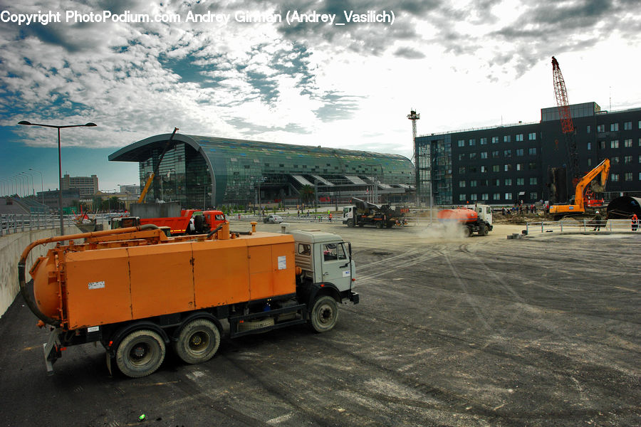Fire Truck, Truck, Vehicle, Bulldozer, Tractor, Soil, Building