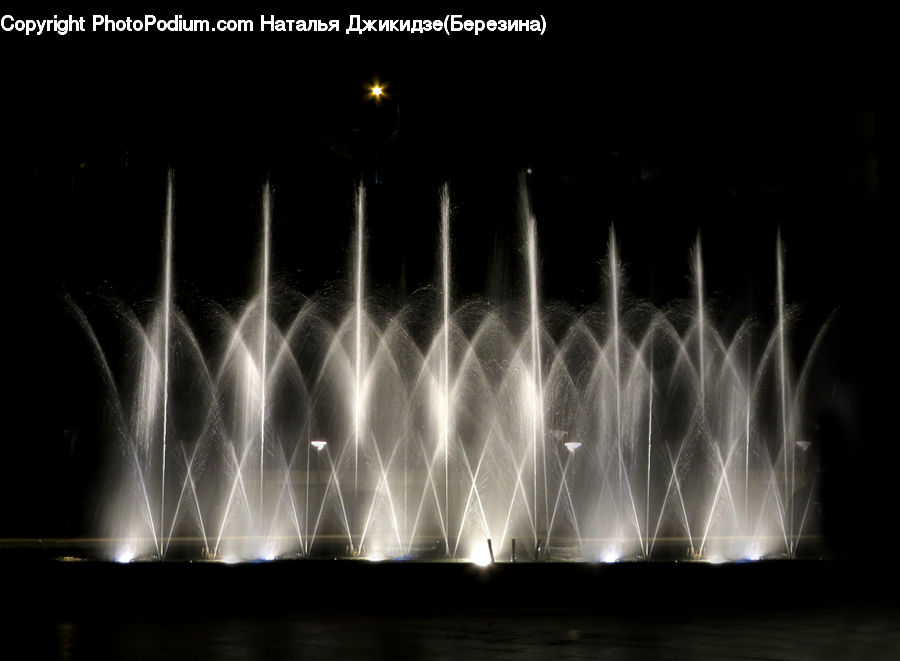 Fountain, Water, Fireworks, Night, Lighting
