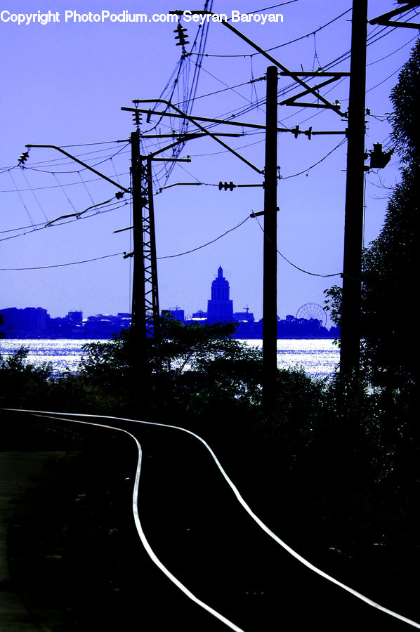 Silhouette, Asphalt, Tarmac, Water, City, Downtown, Urban