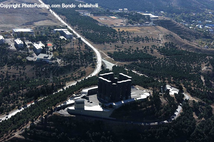 Aerial View, Building, Downtown, Town, Freeway, Road, Countryside