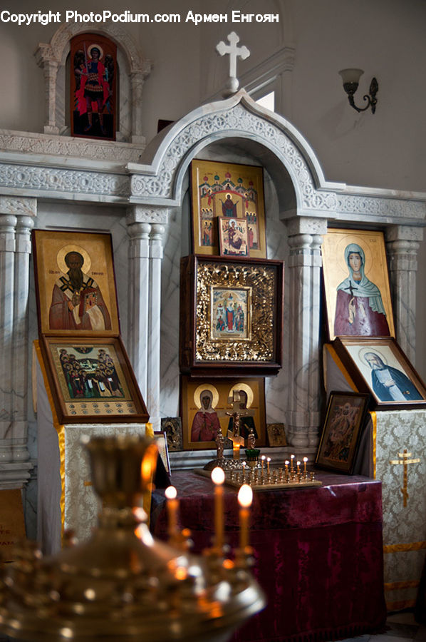 Candle, Fireplace, Hearth, Altar, Architecture, Bar Counter, Pub