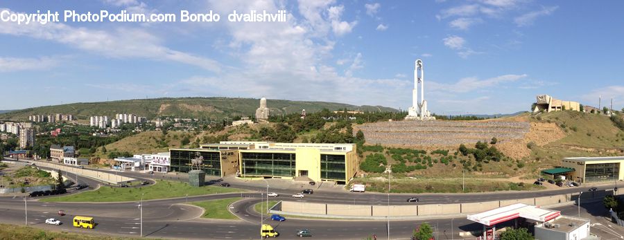 Intersection, Road, Freeway, Grassland, Mound, Highway, Architecture