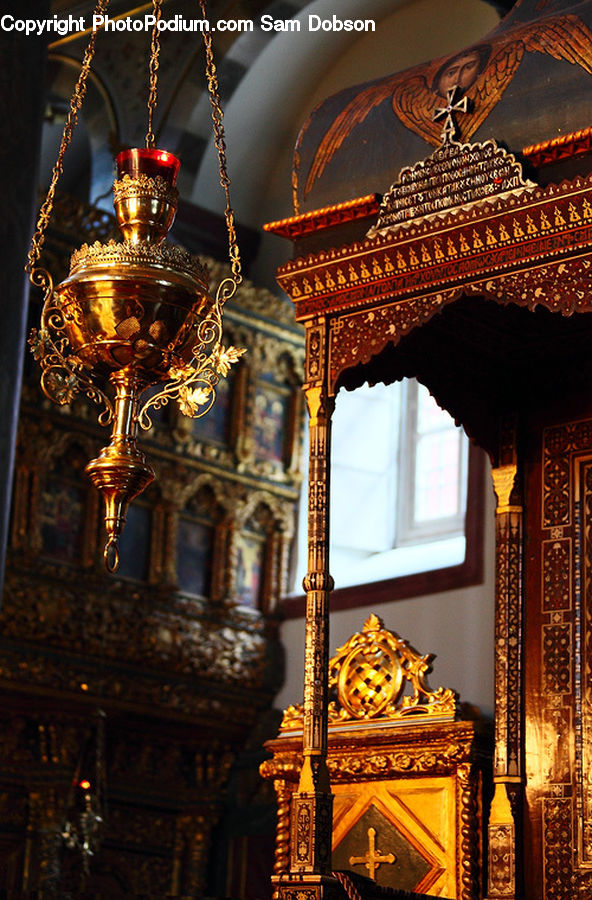 Light Fixture, Dining Room, Indoors, Room, Gold, Architecture, Cathedral