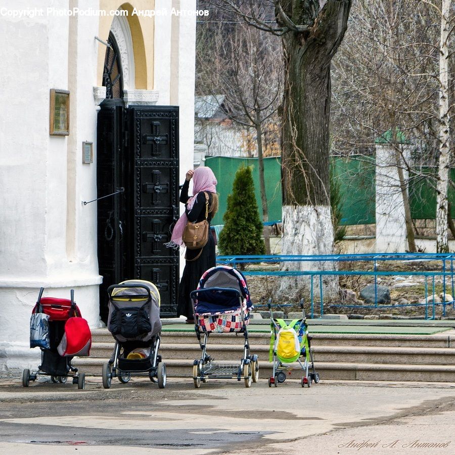 Stroller, Bicycle, Bike, Vehicle, Moped, Motor Scooter, Motorcycle