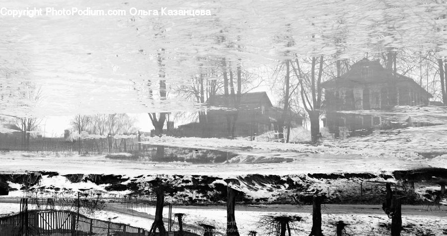 Cabin, Hut, Rural, Shack, Shelter, Fence, Ice