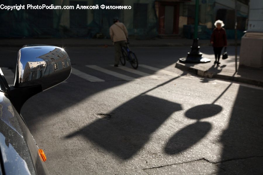 People, Person, Human, Bicycle, Bike, Vehicle, Car Mirror