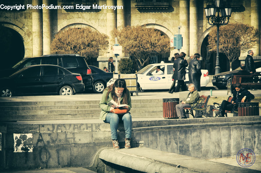 People, Person, Human, Automobile, Car, Vehicle, Bench