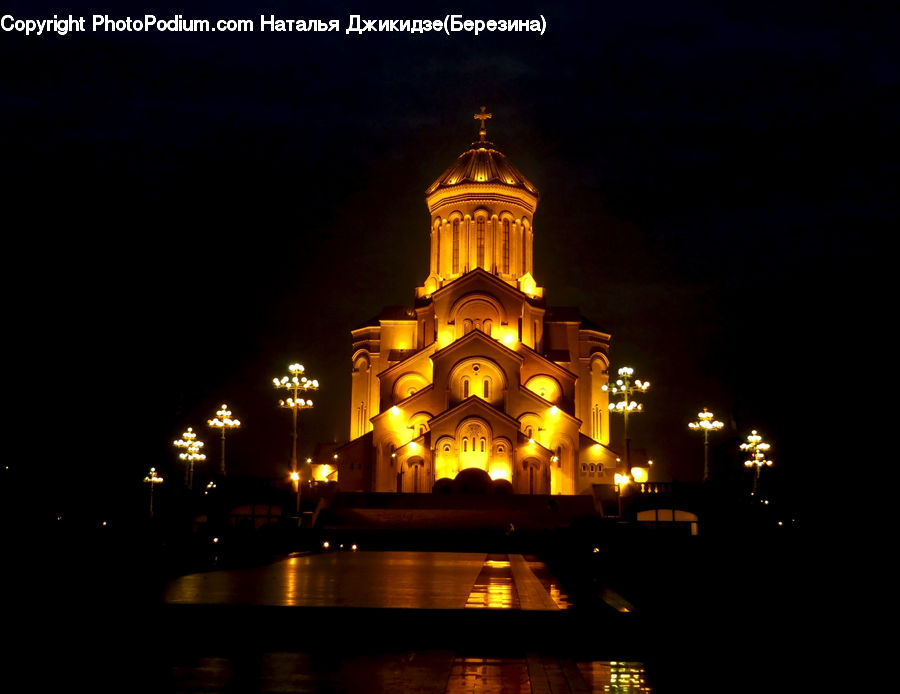 Architecture, Bell Tower, Clock Tower, Tower, Night, Outdoors, Cathedral