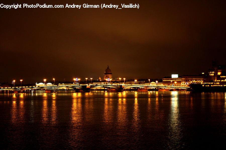 Bridge, City, Downtown, Metropolis, Urban, Night, Outdoors